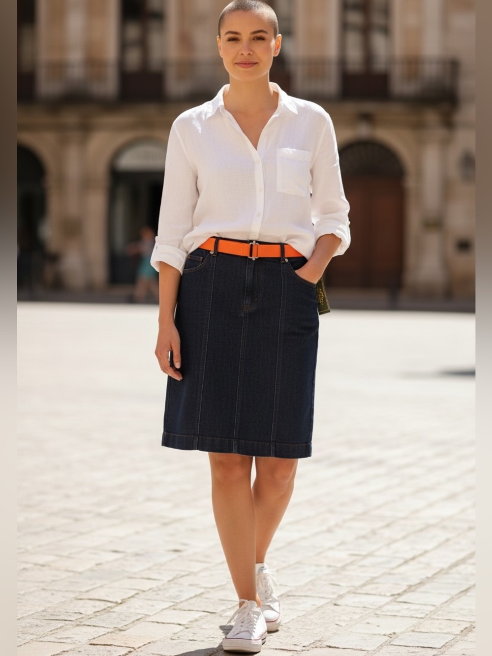 Ralph Lauren Jeans Co Denim Skirt w/ Orange Belt NWT | Dark Wash | Size 16